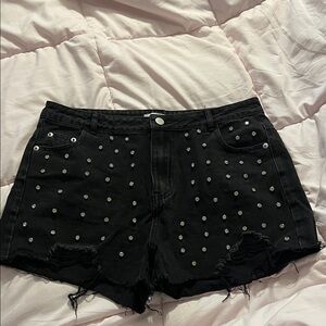 Black Studded High-Rise Women’s Denim Shorts